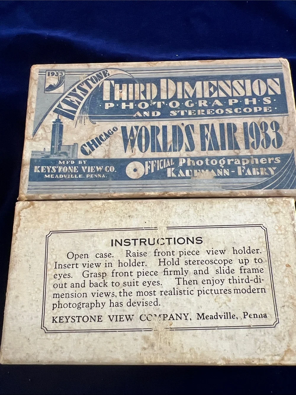 1933 Chicago World Fair, Stereo THIRD DIMENSION STEREOSCOPE- Black, Original Box